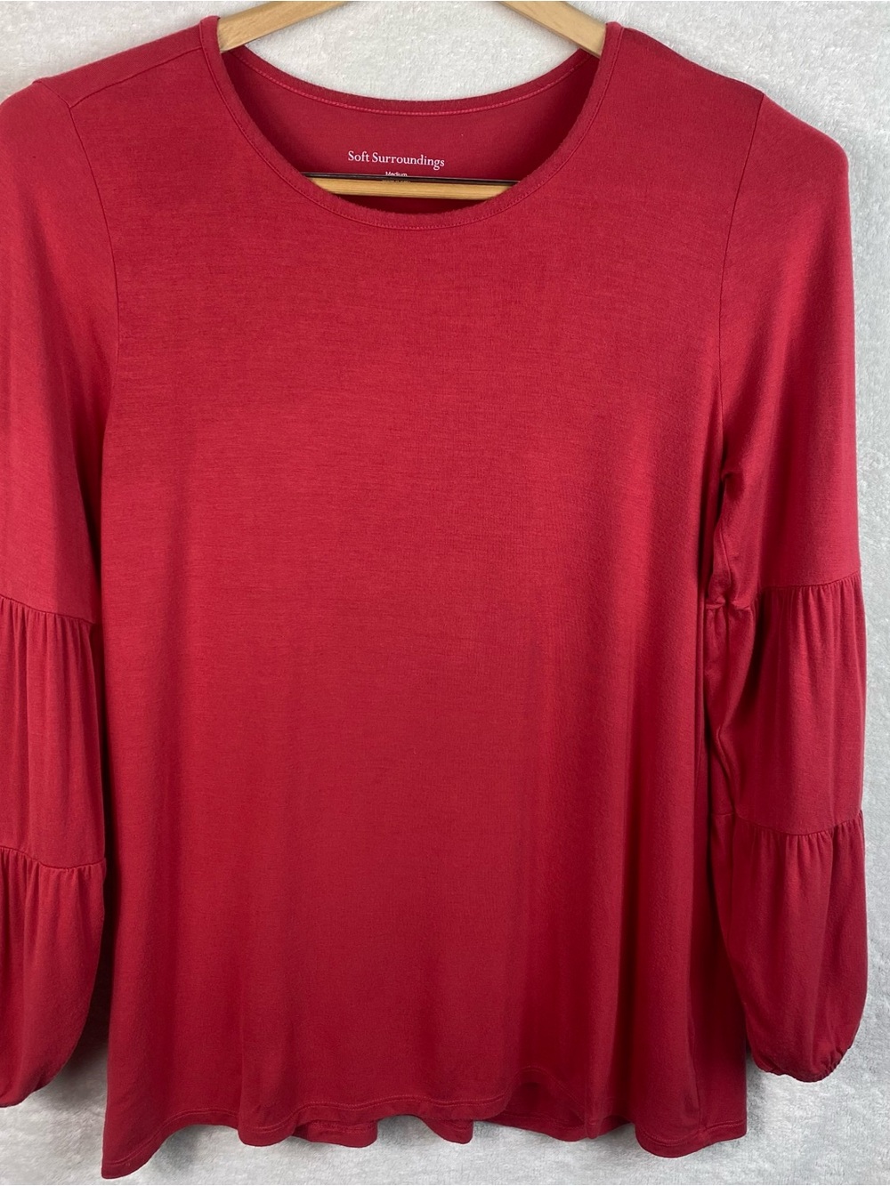 Soft Surroundings Long Puff Sleeve Tunic Top Shirt Med Red Stretch Modal Light